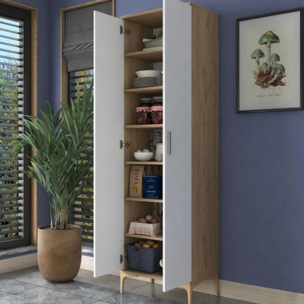 Armadio Multiuso 2 Ante Marrone Rovere 7 Ripiani 2 Ante 60x199h cm, 7 Vani - Garbagna