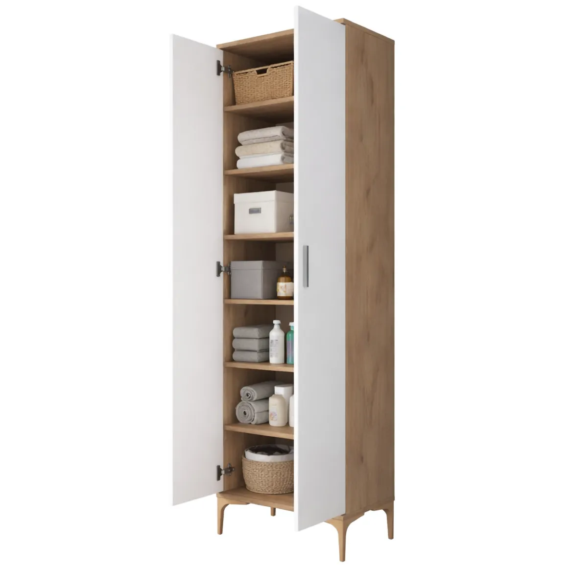Armadio Multiuso 2 Ante Marrone Rovere 7 Ripiani 2 Ante 60x199h cm, 7 Vani - Garbagna