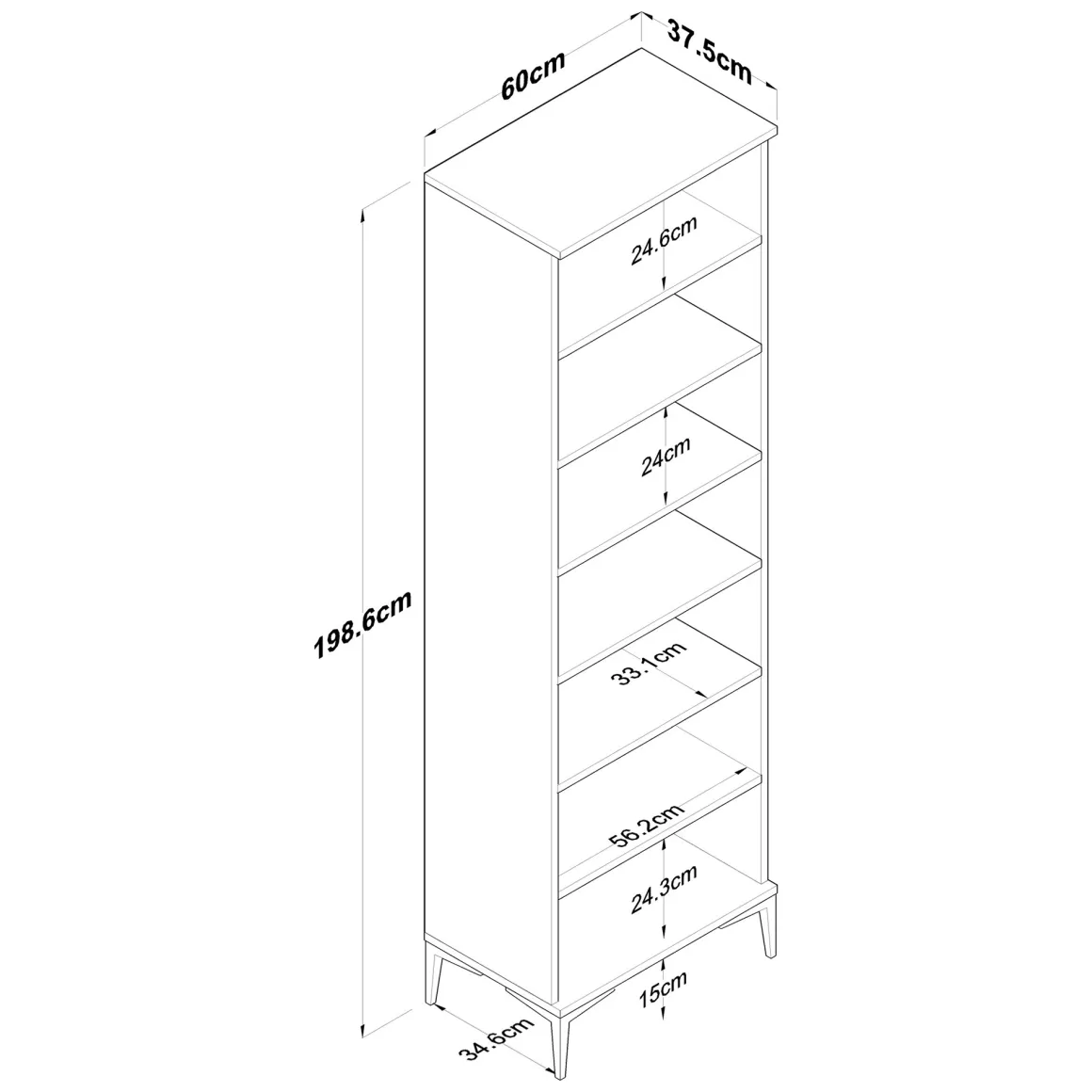 Armadio Multiuso 2 Ante Marrone Rovere 7 Ripiani 2 Ante 60x199h cm, 7 Vani - Garbagna