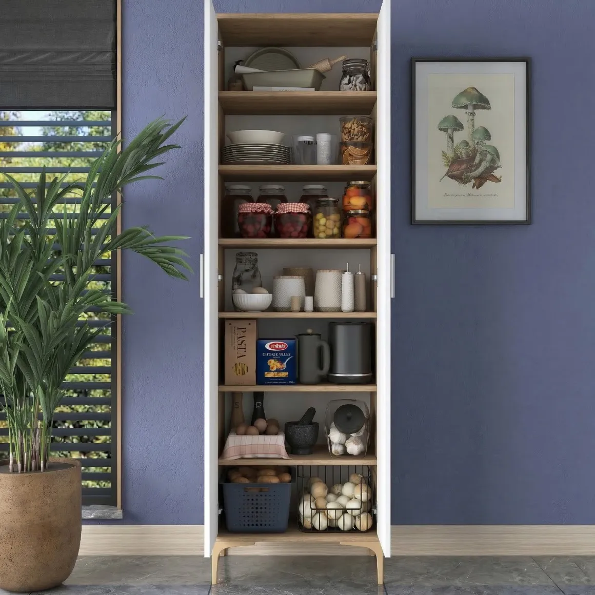Armadio Multiuso 2 Ante Marrone Rovere 7 Ripiani 2 Ante 60x199h cm, 7 Vani - Garbagna