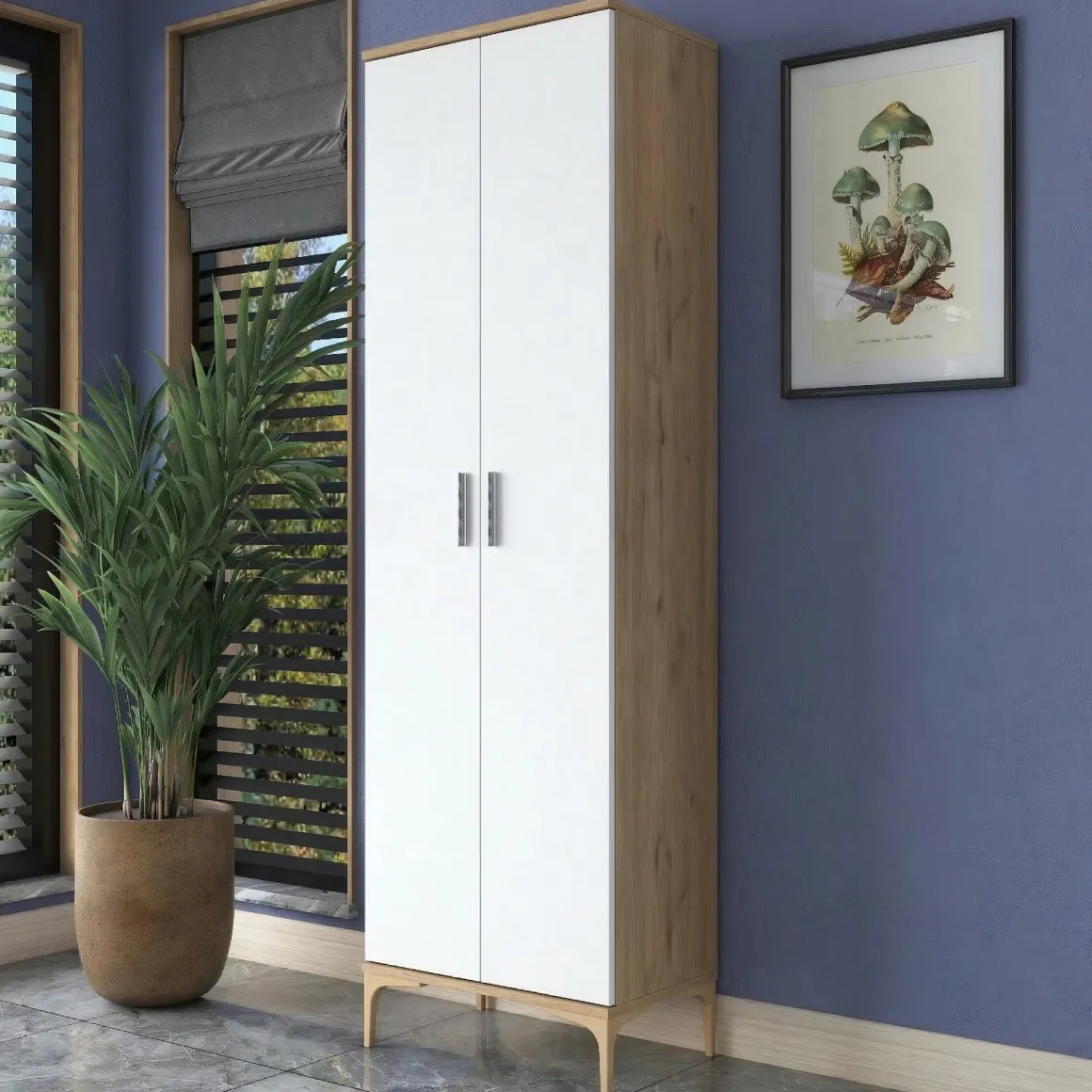 Armadio Multiuso 2 Ante Marrone Rovere 7 Ripiani 2 Ante 60x199h cm, 7 Vani - Garbagna