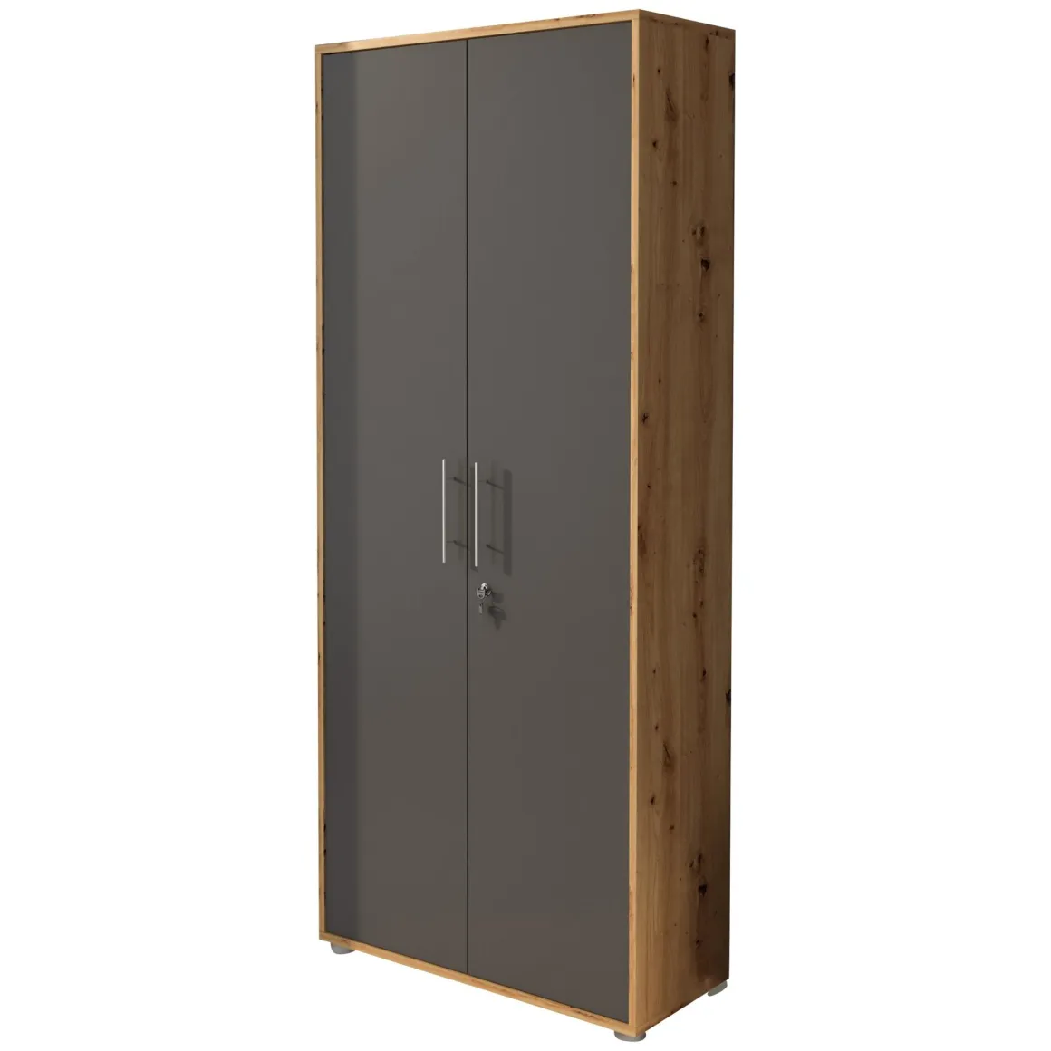 Armadio Multiuso 2 Ante Marrone Rovere Nero Antracite Cassetti 4 Ripiani 79x188h cm, 2 Ante - Saponara