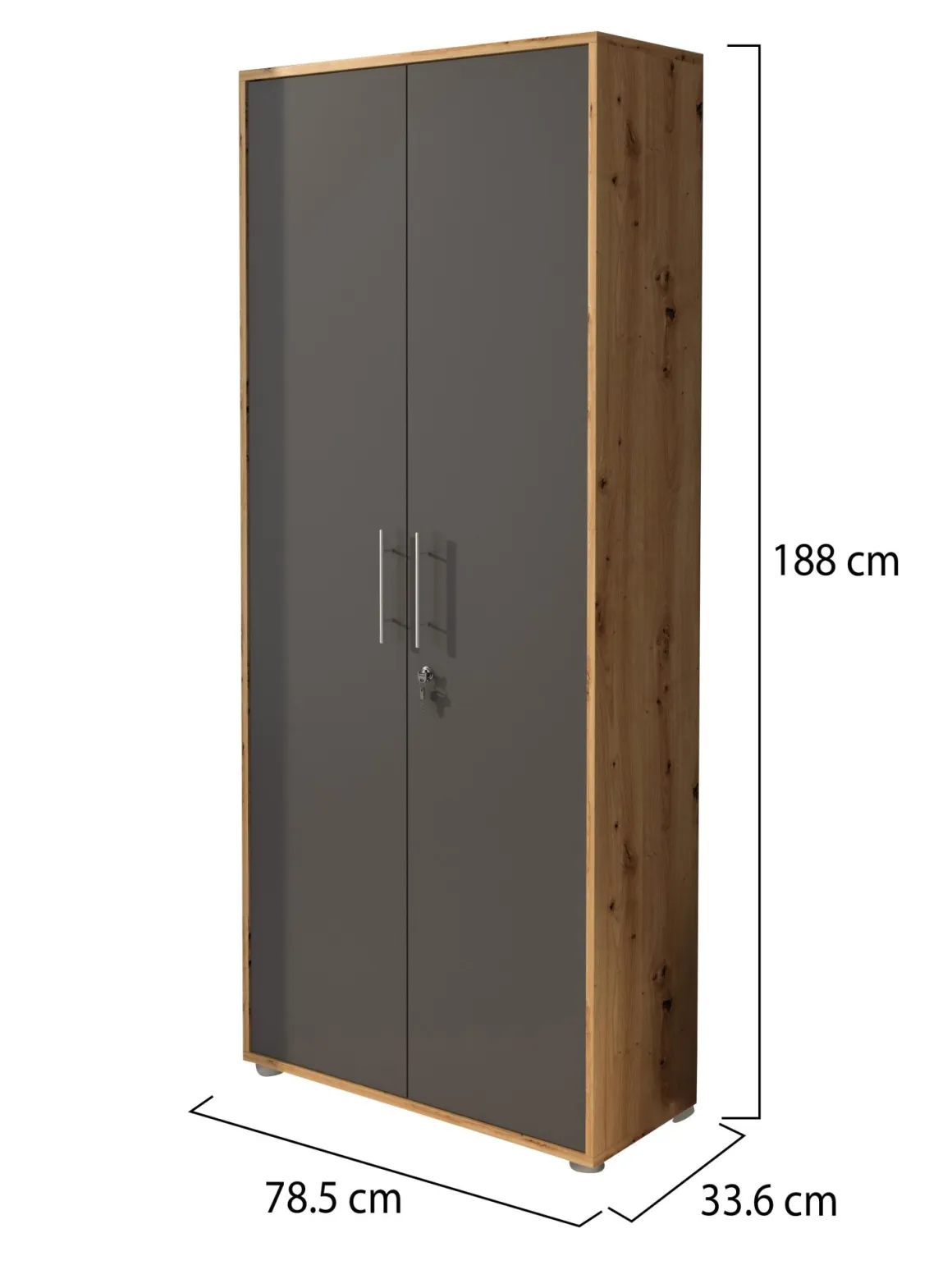 Armadio Multiuso 2 Ante Marrone Rovere Nero Antracite Cassetti 4 Ripiani 79x188h cm, 2 Ante - Saponara