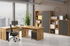 Armadio Multiuso 2 Ante Marrone Rovere Nero Antracite Cassetti 4 Ripiani 79x188h cm, 2 Ante - Saponara