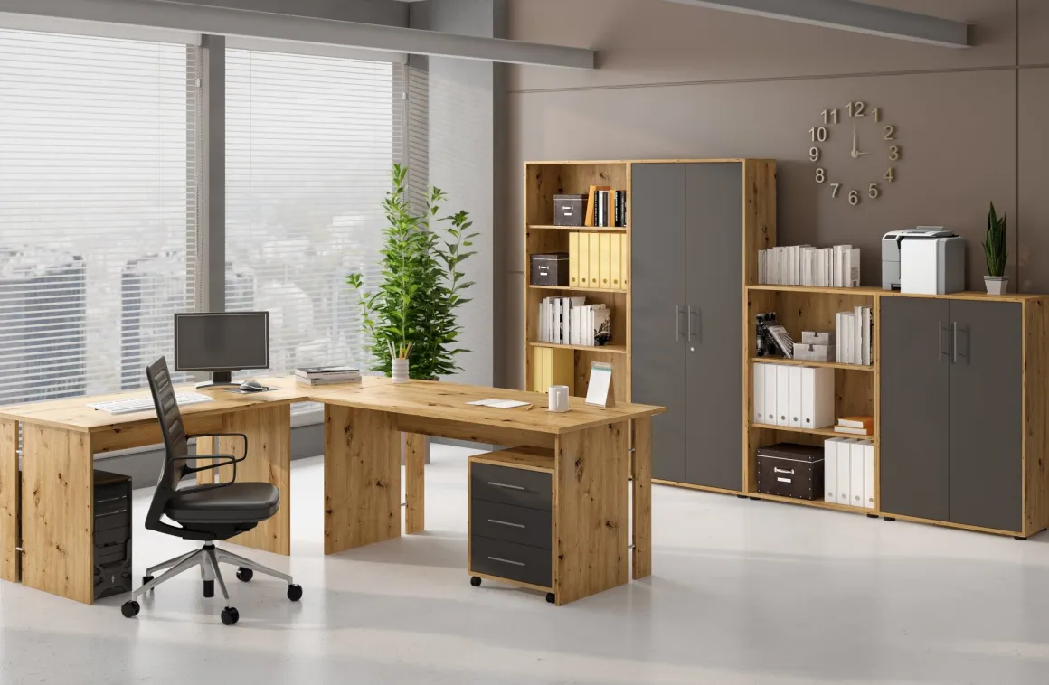 Armadio Multiuso 2 Ante Marrone Rovere Nero Antracite Cassetti 4 Ripiani 79x188h cm, 2 Ante - Saponara