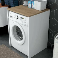 Altri Armadi Multiuso|Camera Da Letto > Dmora Armadio Multiuso Grande Marrone Noce Bianco un Ripiano Vano per Lavatrice 65x92h cm, un Vano - Boris Bianco, Marrone Noce
