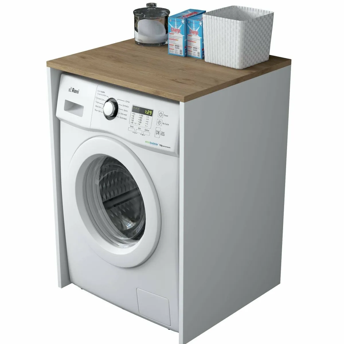 Altri Armadi Multiuso|Camera Da Letto > Dmora Armadio Multiuso Grande Marrone Noce Bianco un Ripiano Vano per Lavatrice 65x92h cm, un Vano - Boris Bianco, Marrone Noce