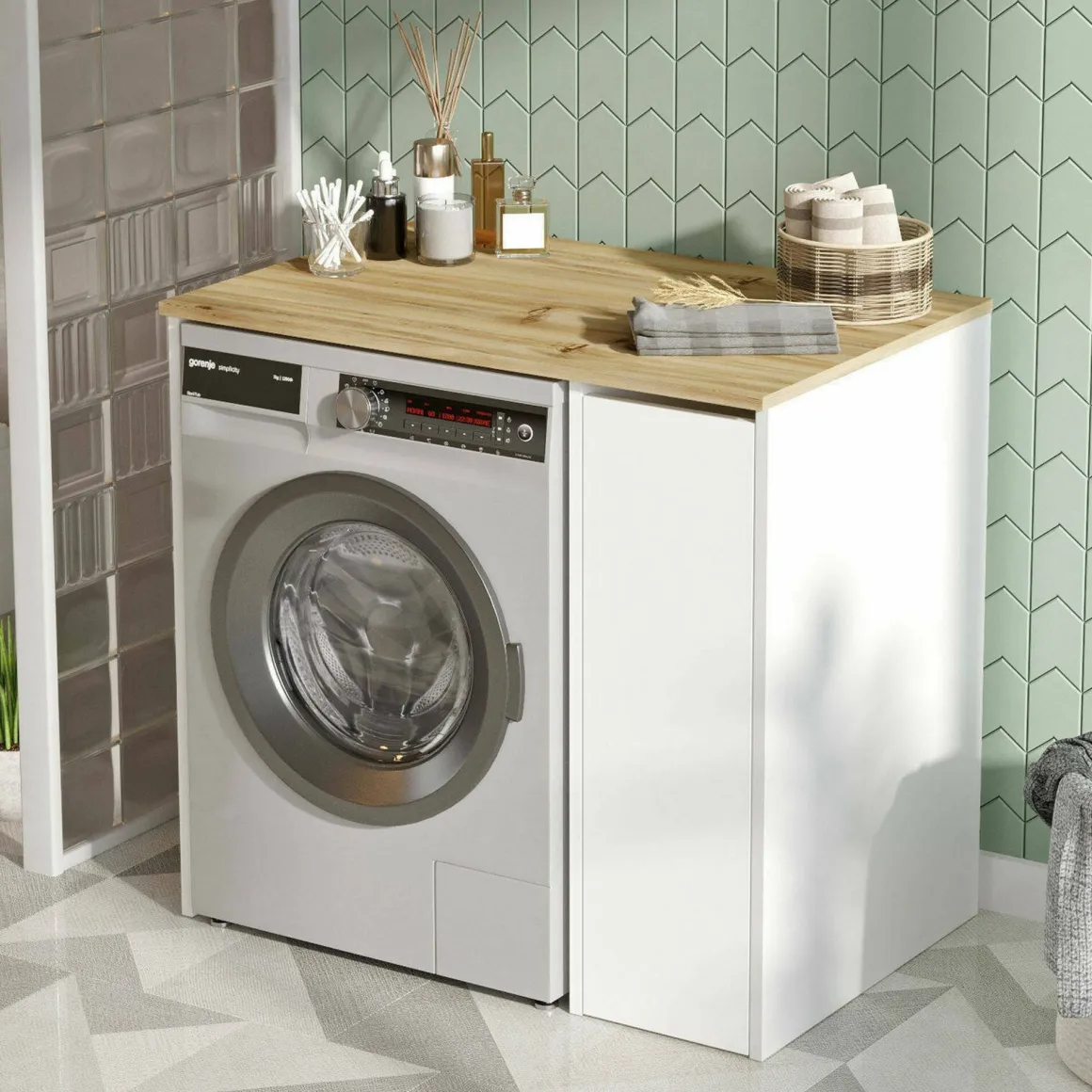 Armadio noce e bianco mobile lavatrice 93x88h cm - Axel