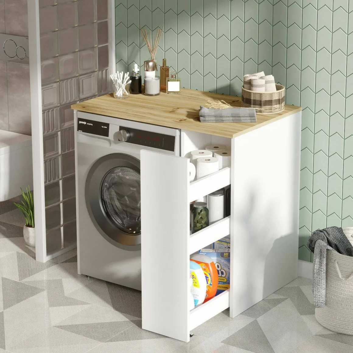 Armadio noce e bianco mobile lavatrice 93x88h cm - Axel