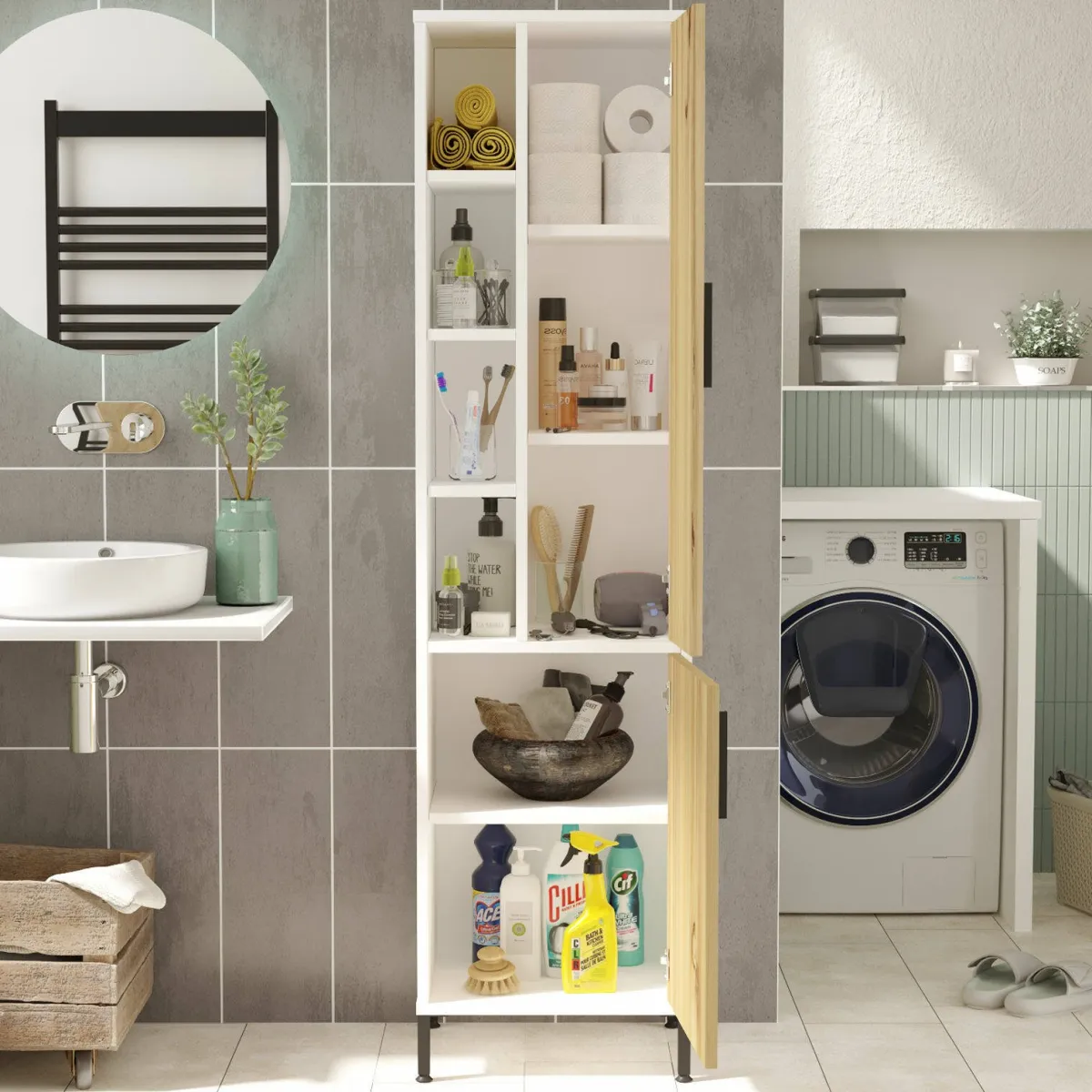 Armadi Multiuso 2 Ante > Dmora Armadio noce e bianco salvaspazio 45x173h cm - Jongdari Bianco, Marrone Noce