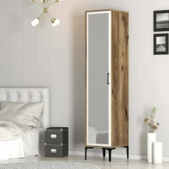 Bagno|Armadi Multiuso 1 Anta > Dmora Armadio noce e bianco slim 40x201h cm - Asfodelo Bianco, Marrone Noce