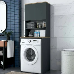 Armadi Multiuso 2 Ante|Camera Da Letto > Dmora Armadio noce e nero multiuso 65x183h cm - Fiamma Grigio Antracite, Marrone Noce