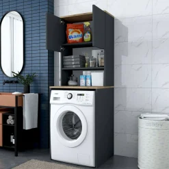 Armadi Multiuso 2 Ante|Camera Da Letto > Dmora Armadio noce e nero multiuso 65x183h cm - Fiamma Grigio Antracite, Marrone Noce