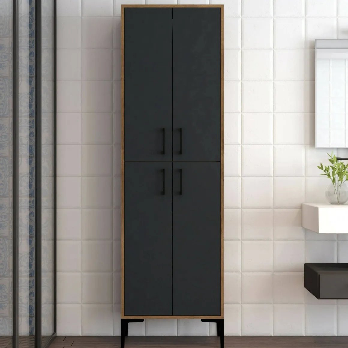 Armadio noce e nero salvaspazio 60x200h cm - Amata