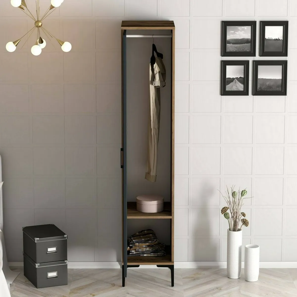 Armadi Multiuso 1 Anta|Camera Da Letto > Dmora Armadio noce e nero slim 40x201h cm - Asfodelo Nero Antracite, Marrone Noce