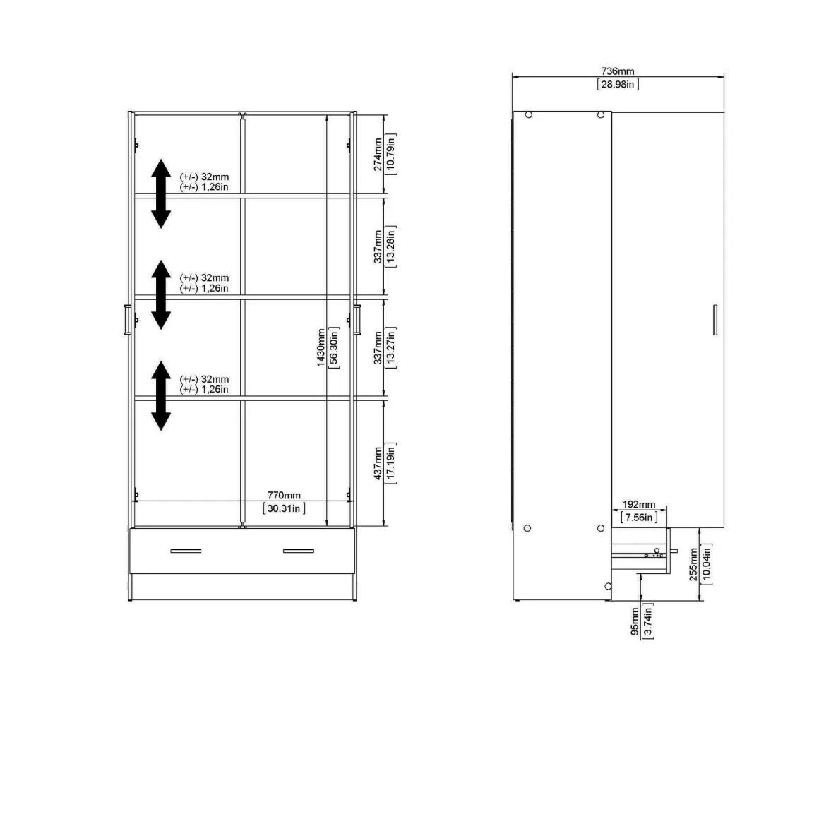 Armadio quercia con cassetto 79x170h cm - Amylya