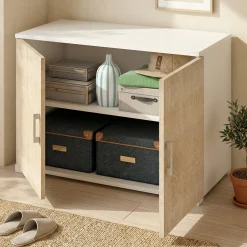 Armadi Multiuso 2 Ante|Camera Da Letto > Dmora Armadio rovere e bianco 2 ante 90x66h cm - Serafinito Bianco, Marrone Rovere