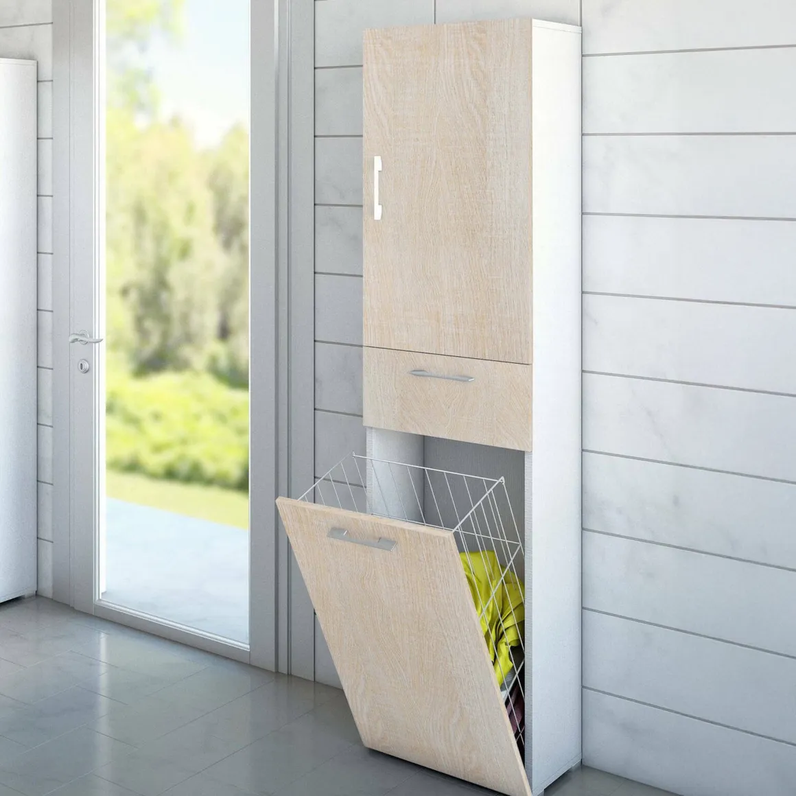 Armadio rovere e bianco con cassetto 45x195h cm - Aryanne