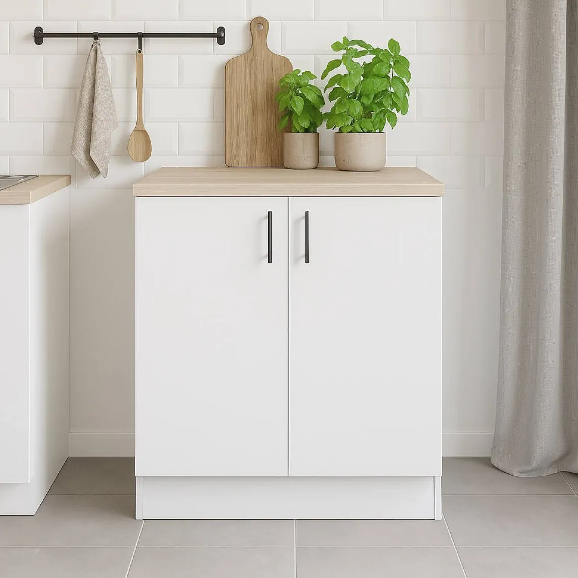 Base sottolavello 2 ante 80x90h cm bianco e rovere - Nolia