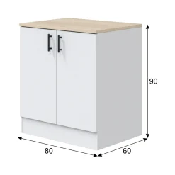 Base sottolavello 2 ante 80x90h cm bianco e rovere - Nolia