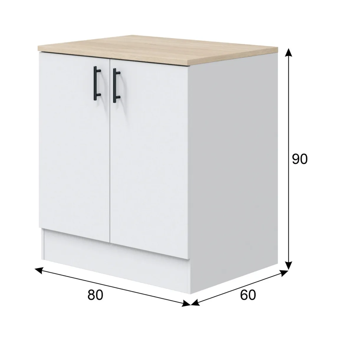 Base sottolavello 2 ante 80x90h cm bianco e rovere - Nolia