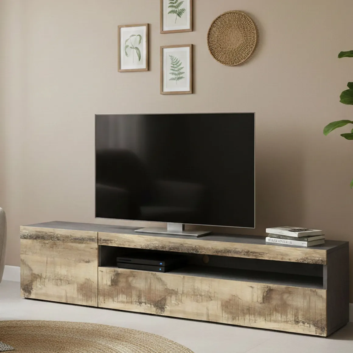 Base TV acero e ardesia 150x40x37h cm - Aquilo