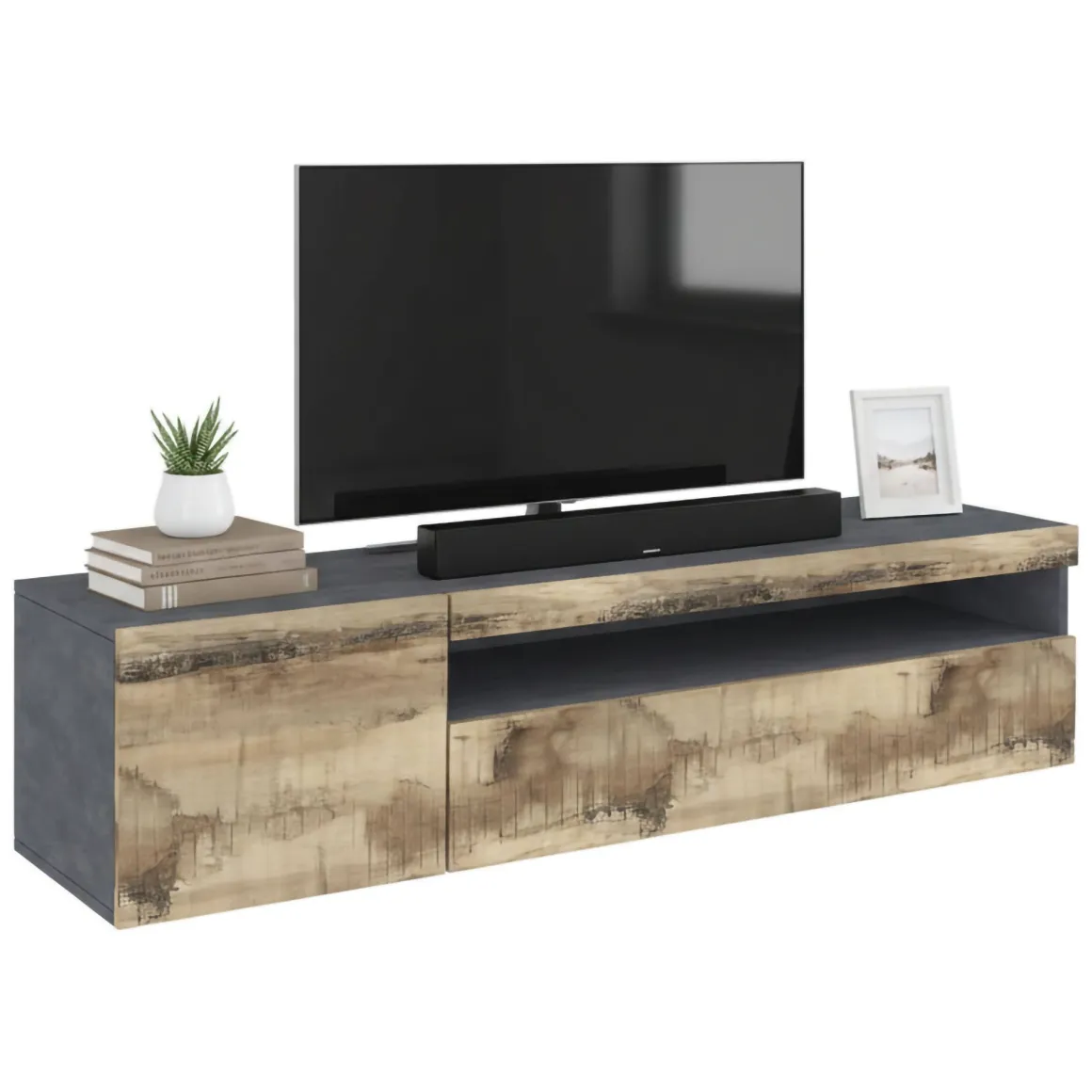 Base TV acero e ardesia 150x40x37h cm - Aquilo