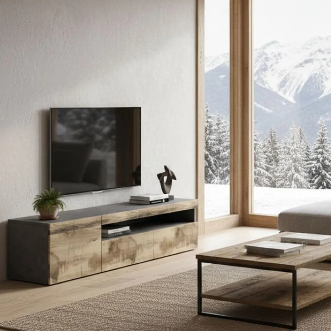 Base TV acero e ardesia 150x40x37h cm - Aquilo