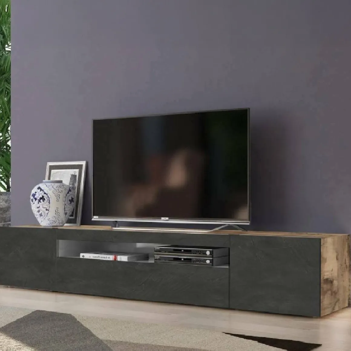 Base TV acero e ardesia 200x40x37h cm 3 ante - Amore
