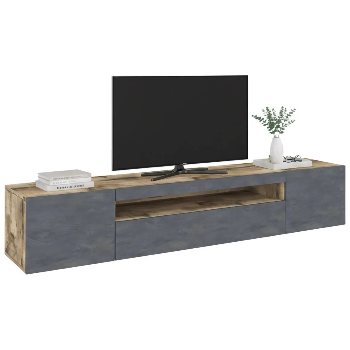 Base TV acero e ardesia 200x40x37h cm 3 ante - Amore