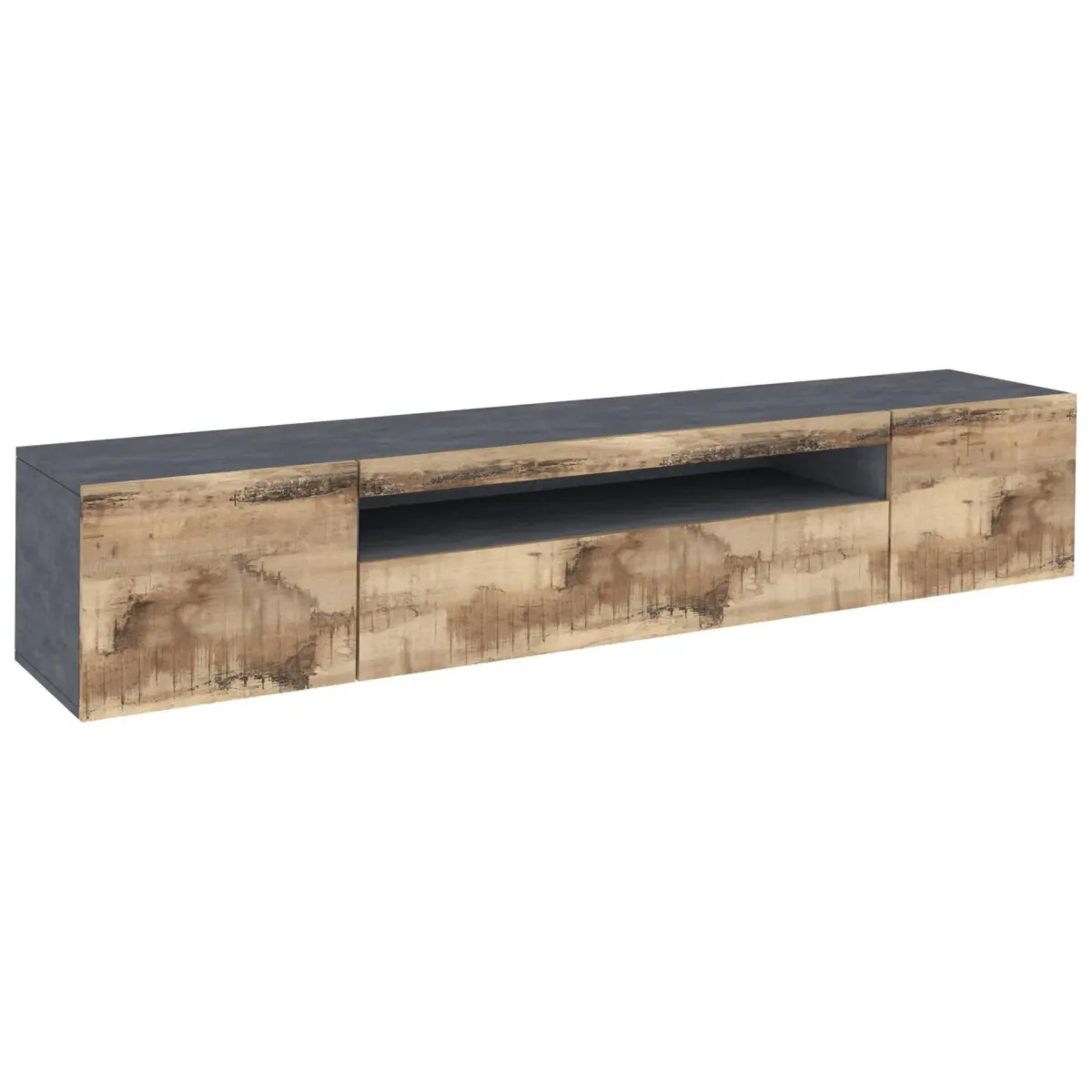 Mobili Porta Tv|Salotto > Dmora Base TV acero e ardesia 200x40x37h cm 3 ante - Artropodi Grigio Ardesia, Marrone Acero