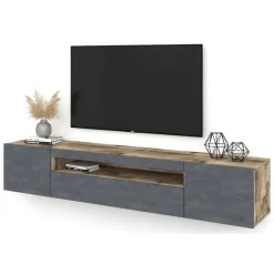 Base TV acero e ardesia 200x40x37h cm 3 ante in legno - Amore