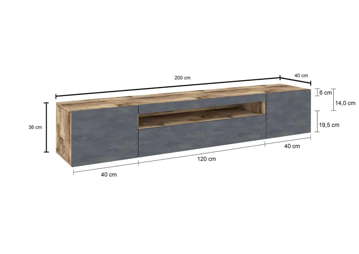 Base TV acero e ardesia 200x40x37h cm 3 ante in legno - Amore