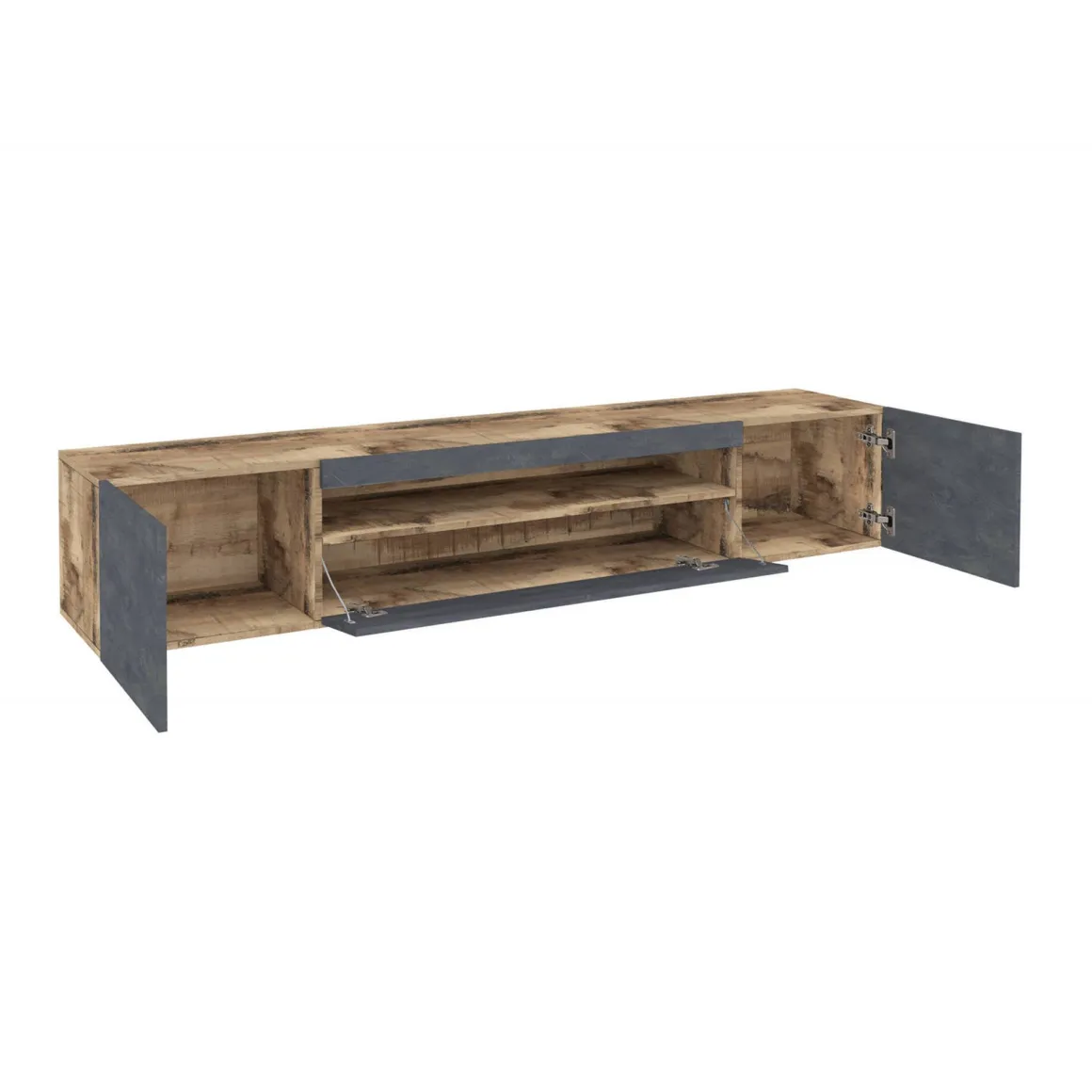 Base TV acero e ardesia 200x40x37h cm 3 ante in legno - Amore