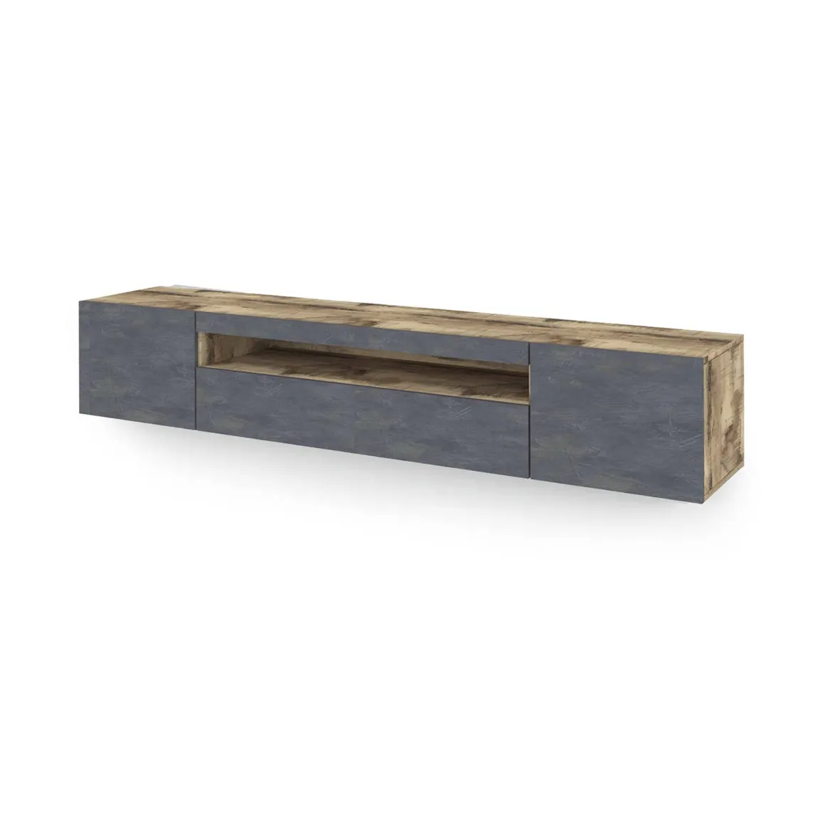 Base TV acero e ardesia 200x40x37h cm 3 ante in legno - Amore