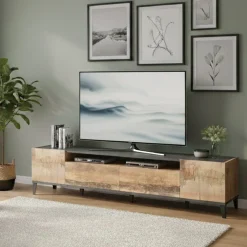 Base TV acero e ardesia 200x40x47h cm 2 ante e 2 cassetti - Abina