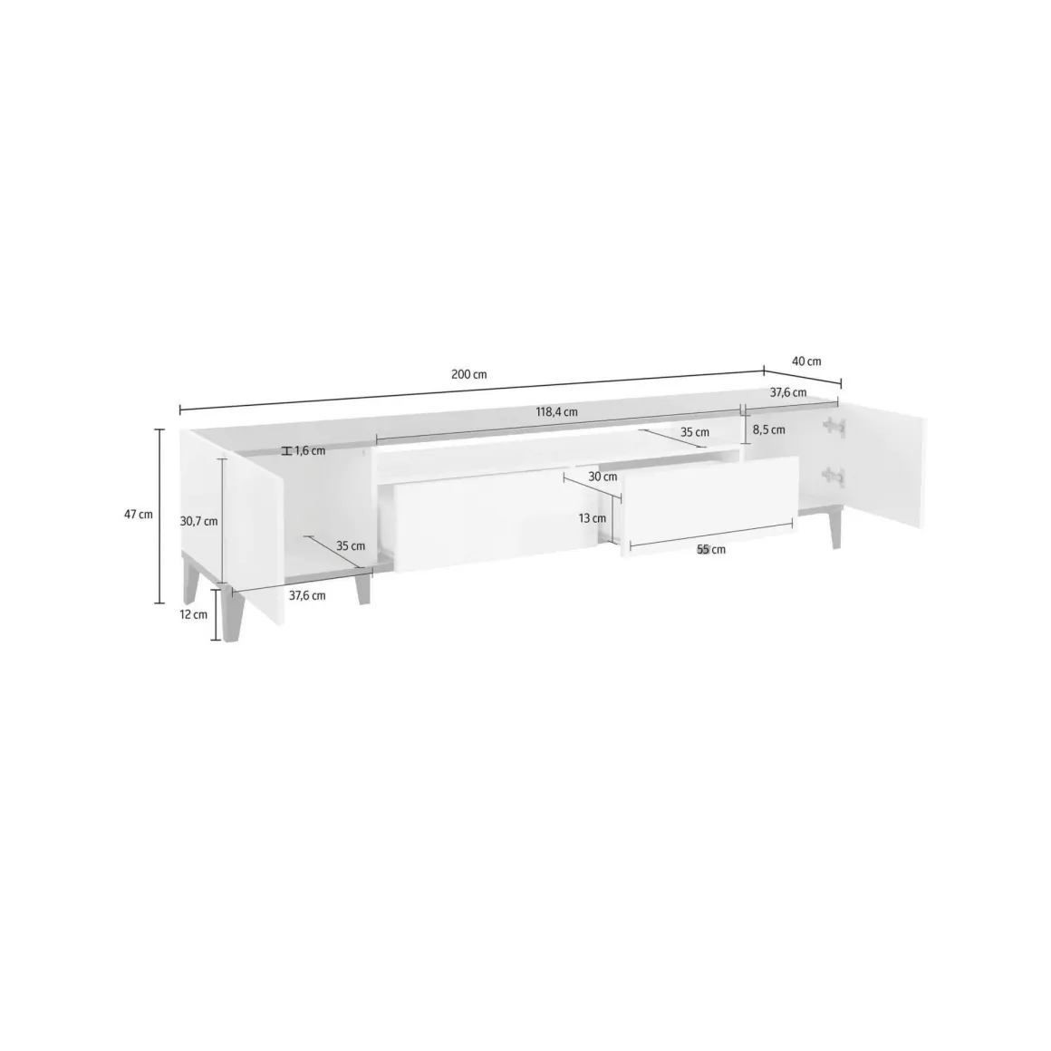 Salotto > Dmora Base TV acero e ardesia 200x43x46h cm 2 ante e 2 cassetti - Arghi Grigio Ardesia, Marrone Acero