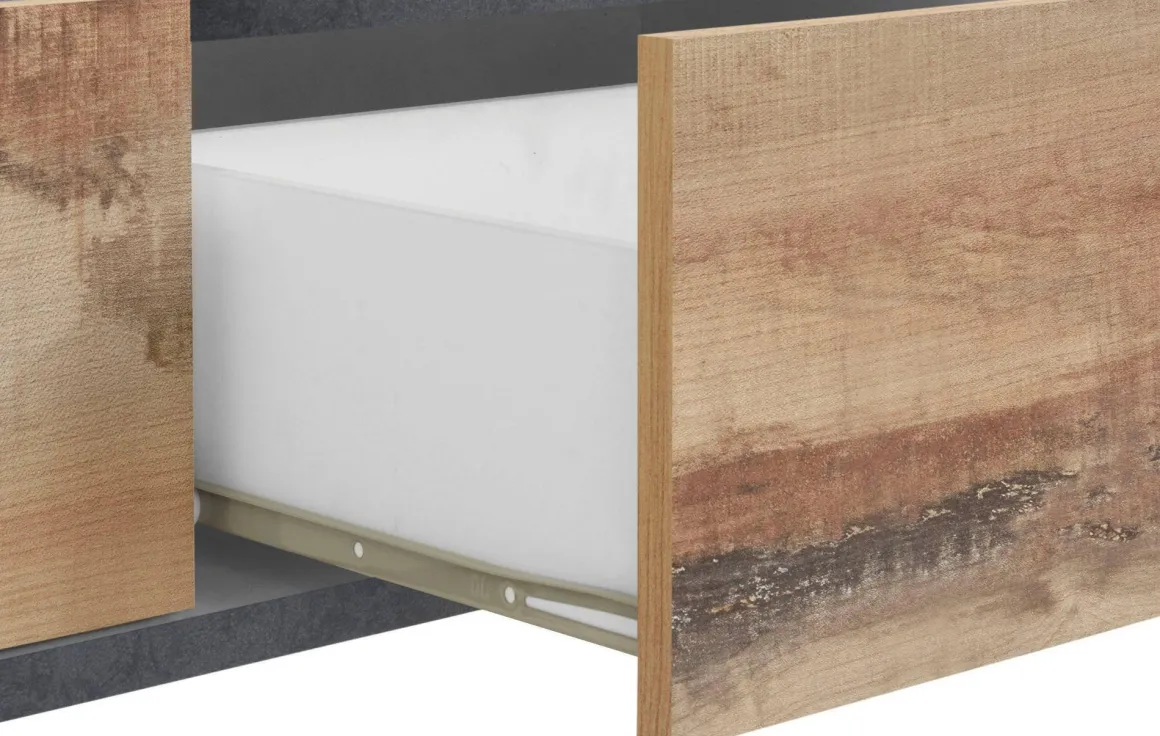 Salotto > Dmora Base TV acero e ardesia 200x43x46h cm 2 ante e 2 cassetti - Arghi Grigio Ardesia, Marrone Acero