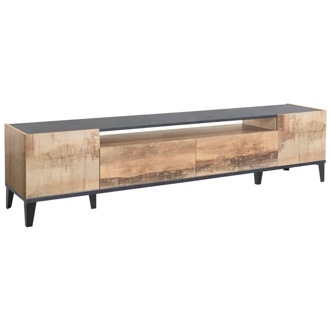 Salotto > Dmora Base TV acero e ardesia 200x43x46h cm 2 ante e 2 cassetti - Arghi Grigio Ardesia, Marrone Acero