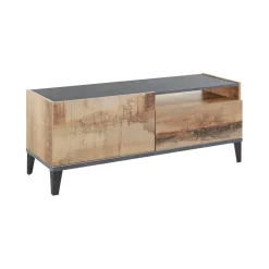 Salotto > Dmora Base TV acero e ardesia 120x40x47h cm in legno - Atris Grigio Ardesia, Marrone Acero