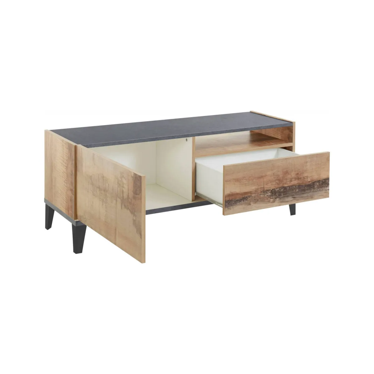 Salotto > Dmora Base TV acero e ardesia 120x40x47h cm in legno - Atris Grigio Ardesia, Marrone Acero