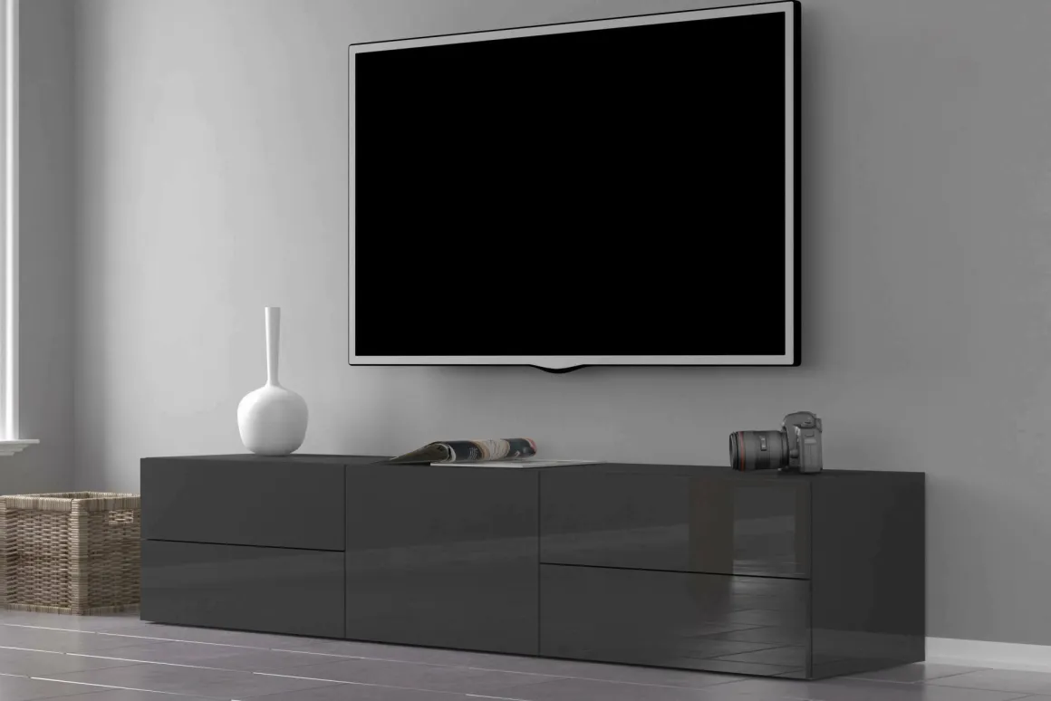 Base TV antracite lucido 170x40x35h cm in legno - Ariad