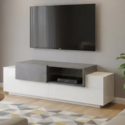 Base TV bianco lucido,cemento 160x45x51h cm 3 ante - Andris