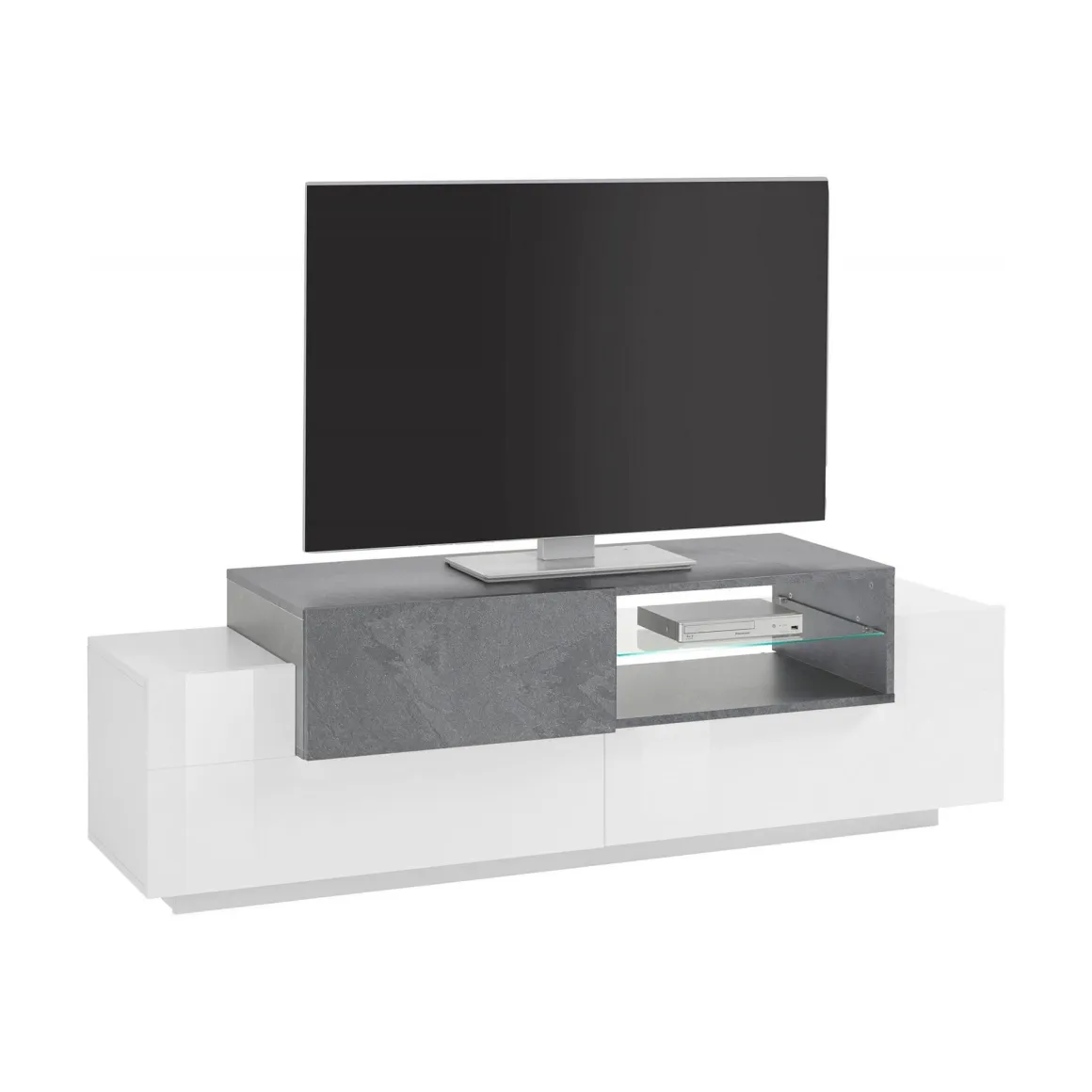 Base TV bianco lucido,cemento 160x45x51h cm 3 ante - Andris