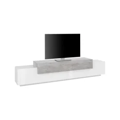Base TV bianco lucido,cemento 240x45x52h cm 3 ante - Tiche