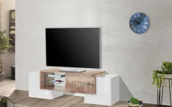 Salotto > Dmora Base TV bianco lucido e acero 100x45x45h cm 3 ante - Moldavite Marrone Acero, Bianco Lucido