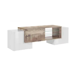 Salotto > Dmora Base TV bianco lucido e acero 100x45x45h cm 3 ante - Moldavite Marrone Acero, Bianco Lucido