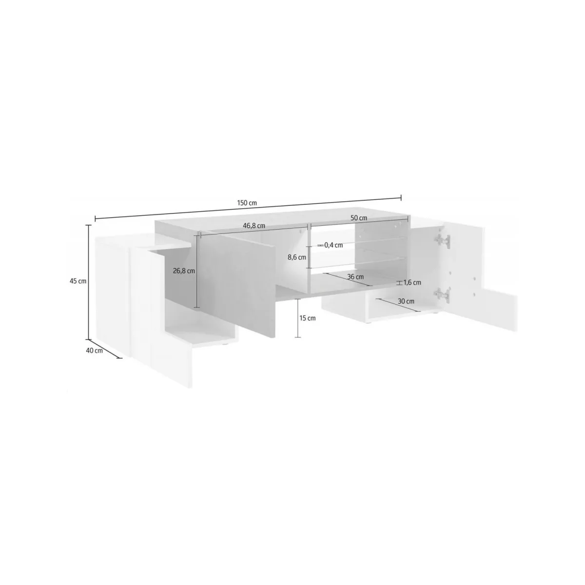 Salotto > Dmora Base TV bianco lucido e acero 100x45x45h cm 3 ante - Moldavite Marrone Acero, Bianco Lucido