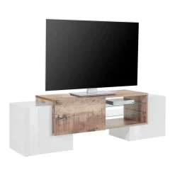 Salotto > Dmora Base TV bianco lucido e acero 100x45x45h cm 3 ante - Moldavite Marrone Acero, Bianco Lucido