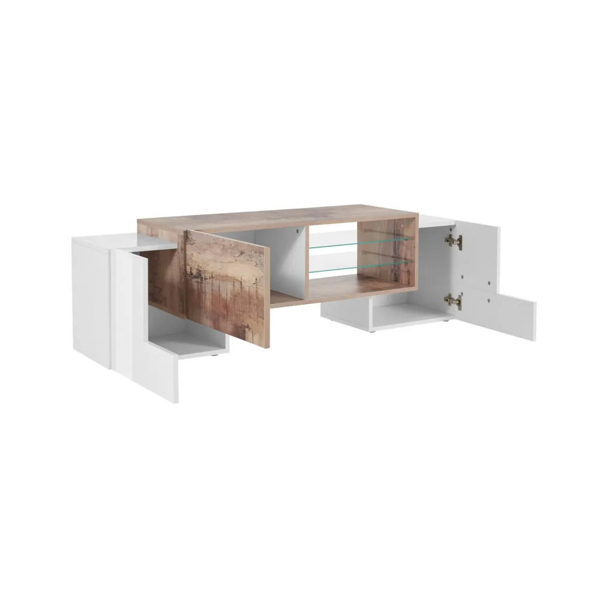 Salotto > Dmora Base TV bianco lucido e acero 100x45x45h cm 3 ante - Moldavite Marrone Acero, Bianco Lucido